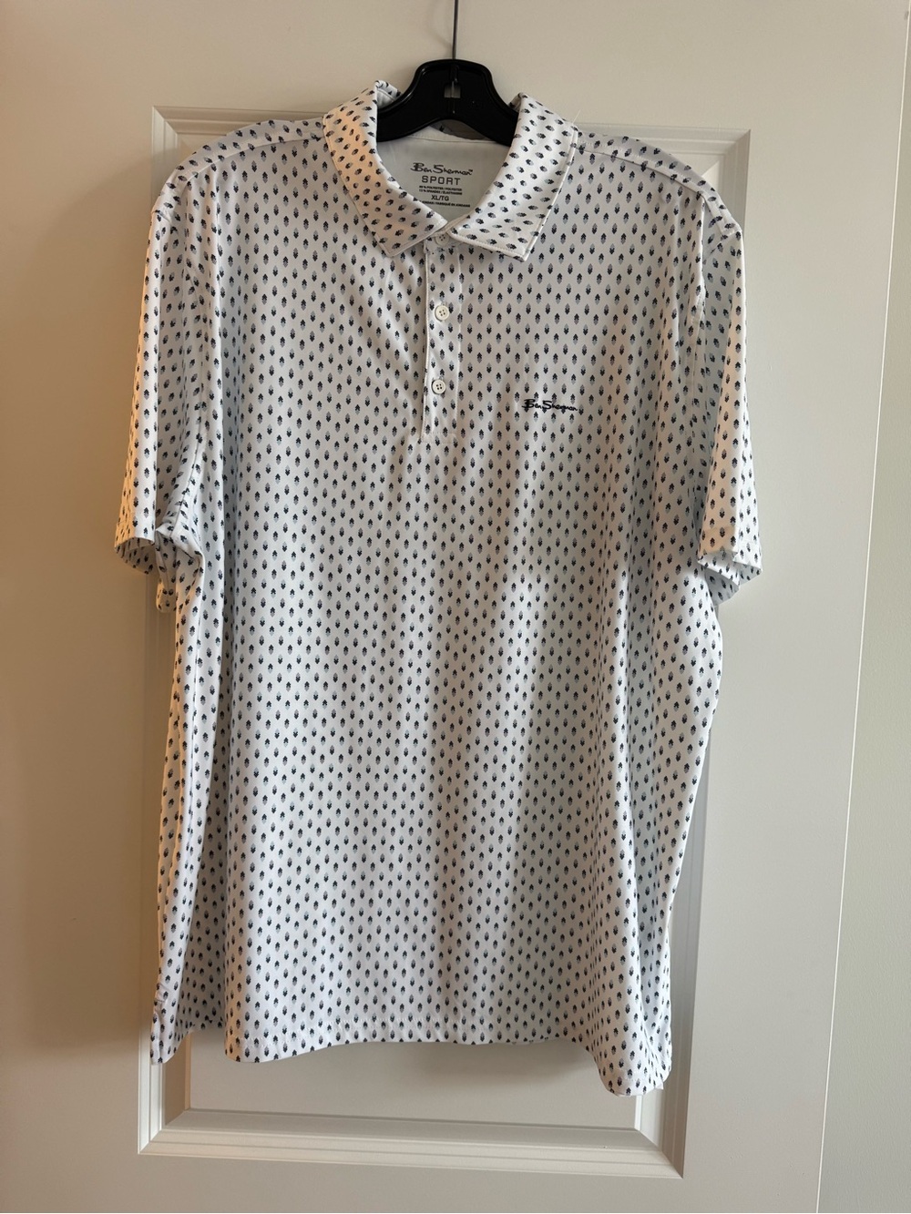 Ben Sherman White Polo with Navy Dot Microprint